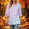 Women's Halloween Printed Casual Loose Fit Round Neck Three-Quarter Sleeve Top