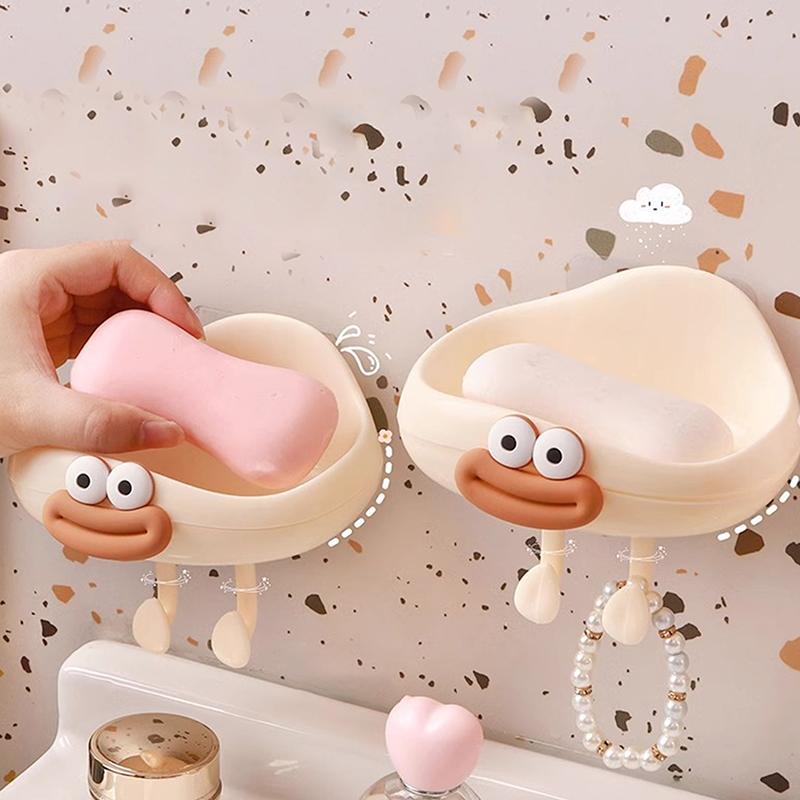 Bathroom Soap Box With Drain Cute Wall Mounted Soap Dish Box Plastic Soap Storage Container Tray Creative Bathroom Gadgets
