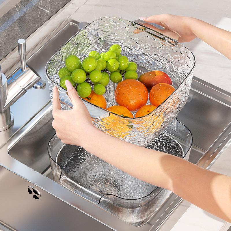 Double Layer Kitchen Sink Drain Basket Plastic Vegetable Washing Basket Rice Washing Container Storage Organizer