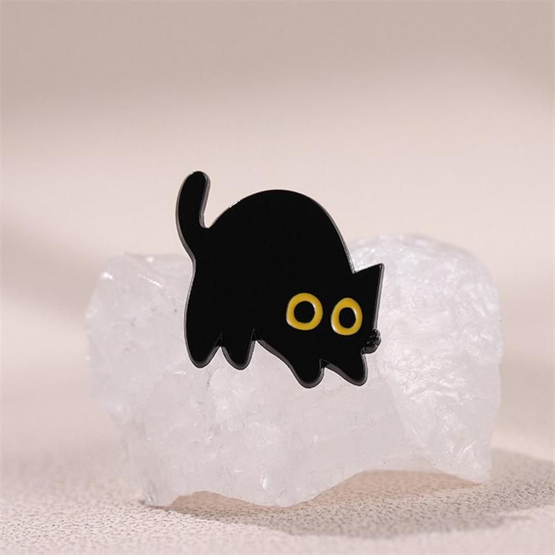 Cartoon Black Kitten Brooch Enamel Pins Funny Cute Cat Brooches Sweater Lapel Badges Backpack Pin Jewelry Gift For Kids Friends
