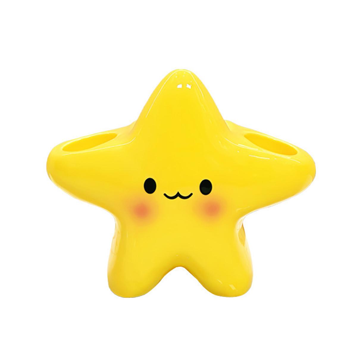 

1Piece Cute Style Star-Shaped Toothbrush Holder Freestanding Bathroom Organizer With Cute Face Design Toothbrush Storage Container