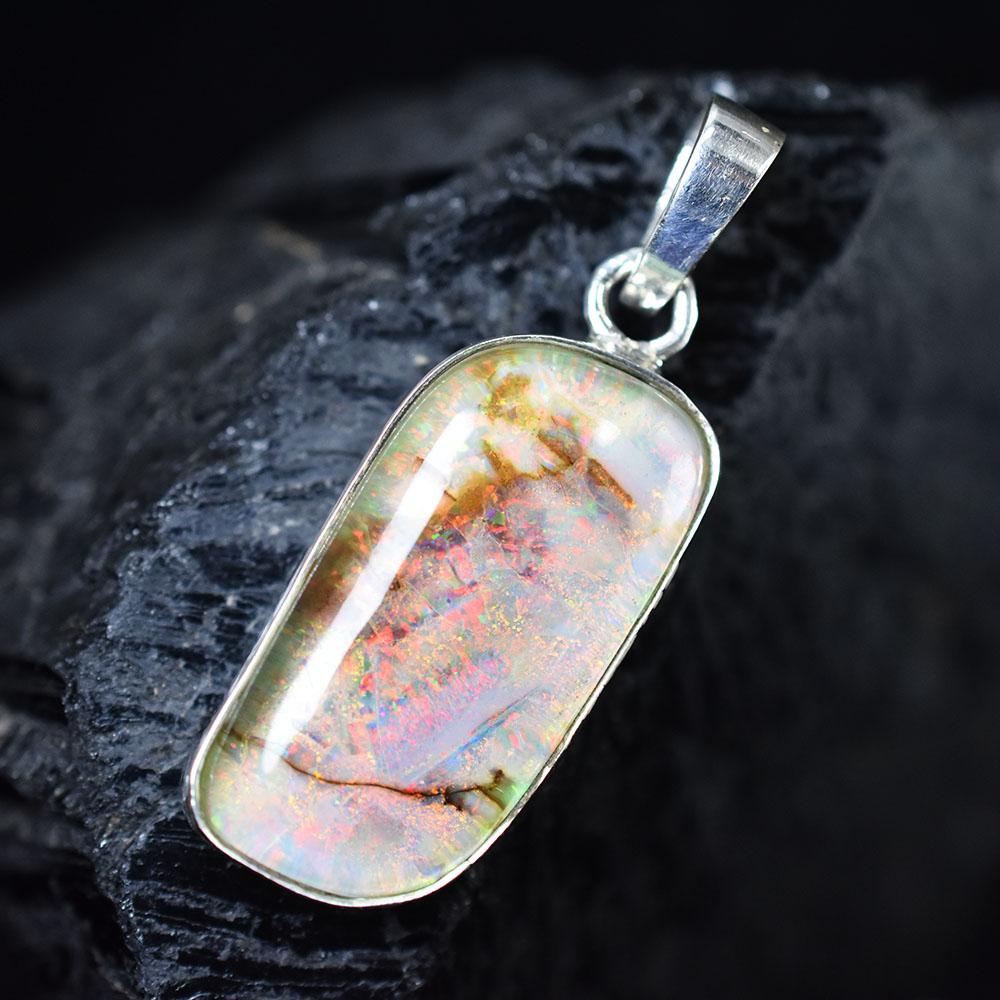 925 Sterling Silver Pendant 25 Ct Natural Multicolor Opal Jewelry