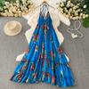 Summer Women Sexy V-neck Halter Open Back Print Long Maxi Holiday Beach Dresses