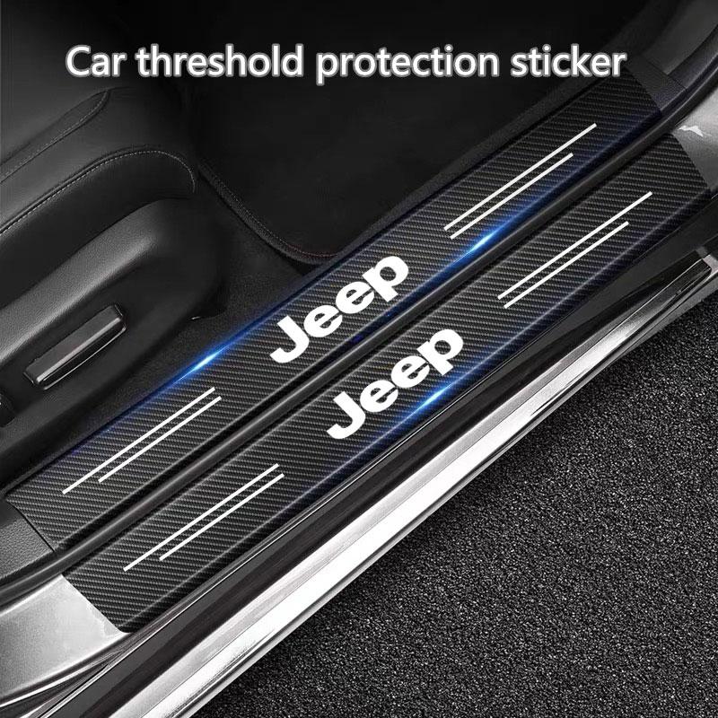 Car Threshold Scuff Plate Carbon Fiber Sill Protector Stickers For Jeep Renegade Wrangler Cherokee Compass Patriot Accessories