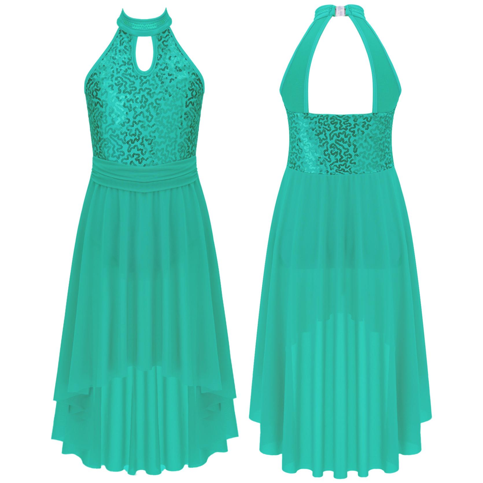 

Платье без рукавов с открытой спиной и блестками, нерегулярный подол, вуаль для детей, девочек, сценическое выступление 15-16 Years зелёный