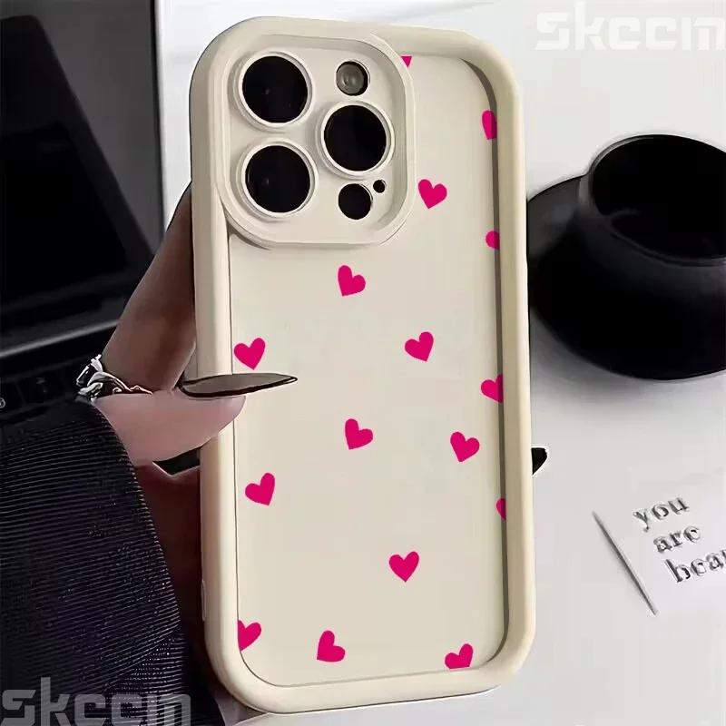 Phone Case For iPhone 16 15 13 14 Pro Max 11 12 13 7 8 16 Plus XR X XS Max SE2022 Love Heart Print Matte Soft Shockproof Cover
