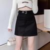 Women's High-Waist Slimming A-Line PU Leather Skirt - Black, Petite, Bodycon, Spring/Autumn 2024