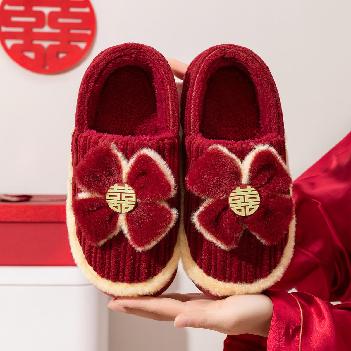 

Свадебные хлопковые туфли высокого класса, модели для молодоженов, жених и невеста, приданое, праздничные красные, пара зимних туфель для свадьбы в стиле легкой роскоши 40-41 [Suitable for sizes 39-40]