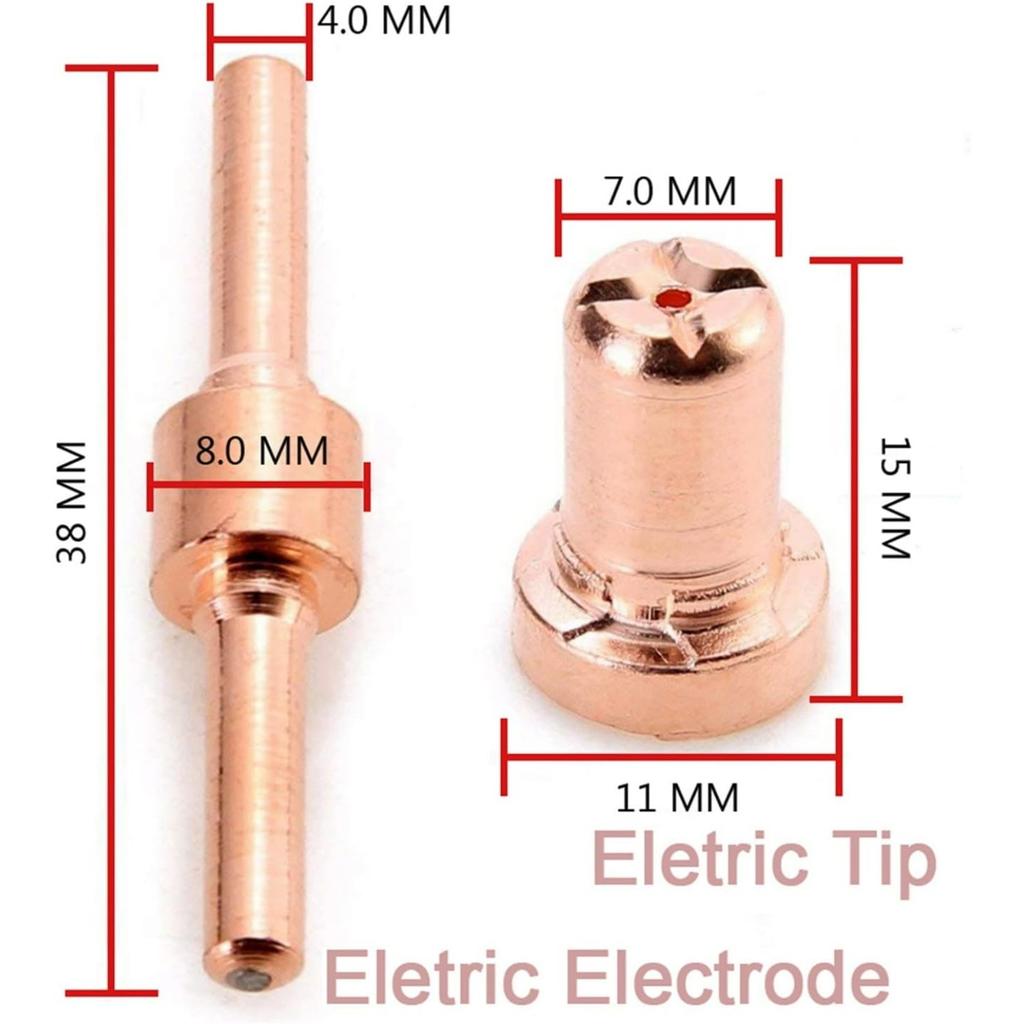 plasma cutter accessories 60pcs Red Copper Extended Long Plasma Cutter Tip Electrodes/Nozzles Kit Consumable for PT31 40A Cutting Welder Accessories