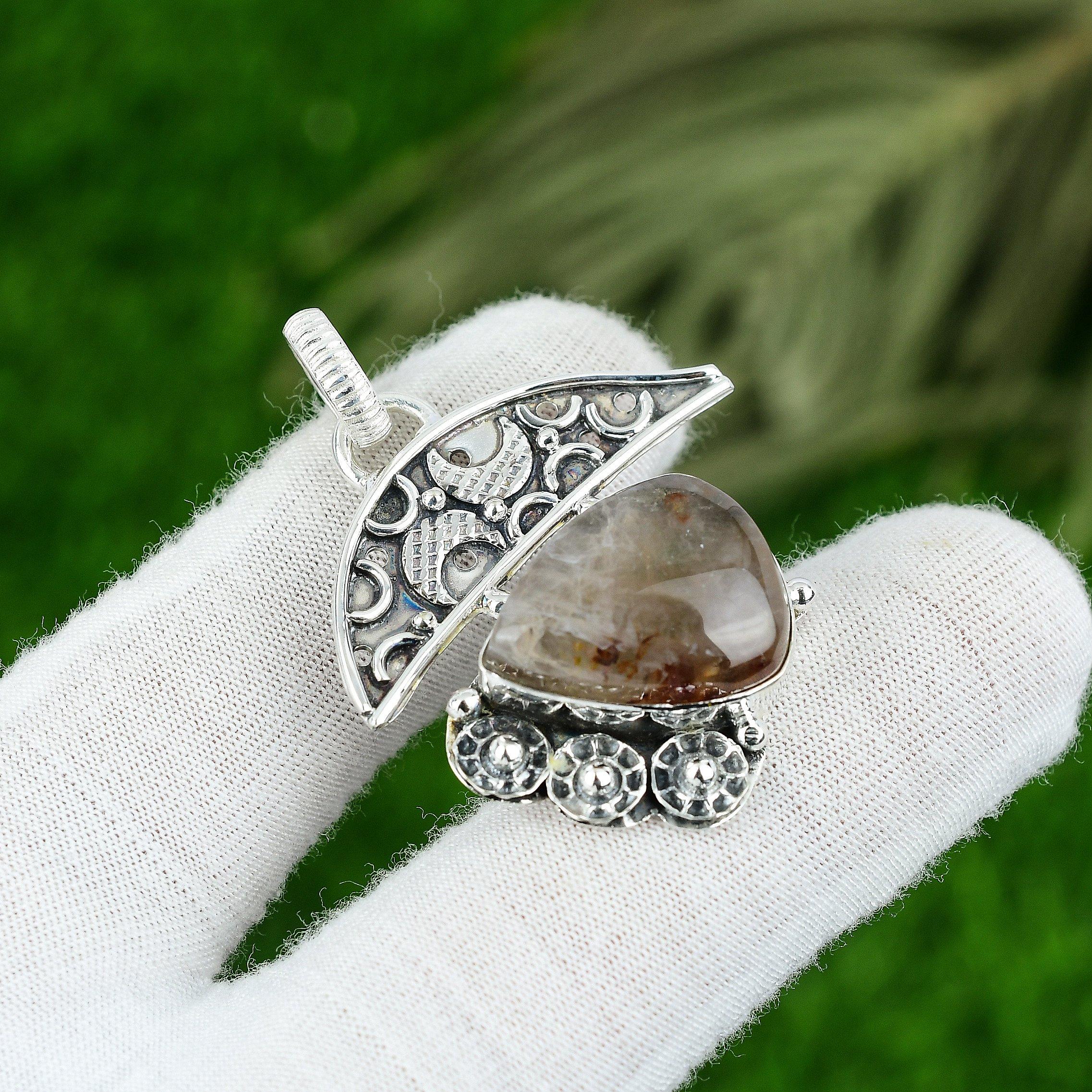 

Pear Elestial Quartz Stone 925 Silver Artisan Wife Elegant Ethnic Boho Pendant