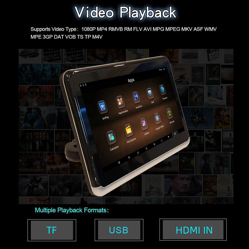 WIFI 10.1''Touch Screen 4K Car Multimedia 2+32G External Android9.0 Headrest Monitor Auto Stereo Wireless Mirror link