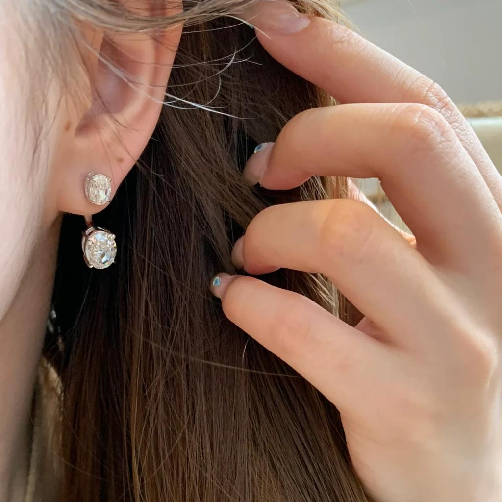 Classic Oval Cut Moissanite Ear Jacket Earring for Women Detachable Earrings 925 Silver Plated Jewely Party Wedding Gift