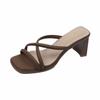 Thick-heeled Slippers Women's Summer Wear 2025 New Fashion Medium-heeled Large-size Square Head Open-toed Sandals