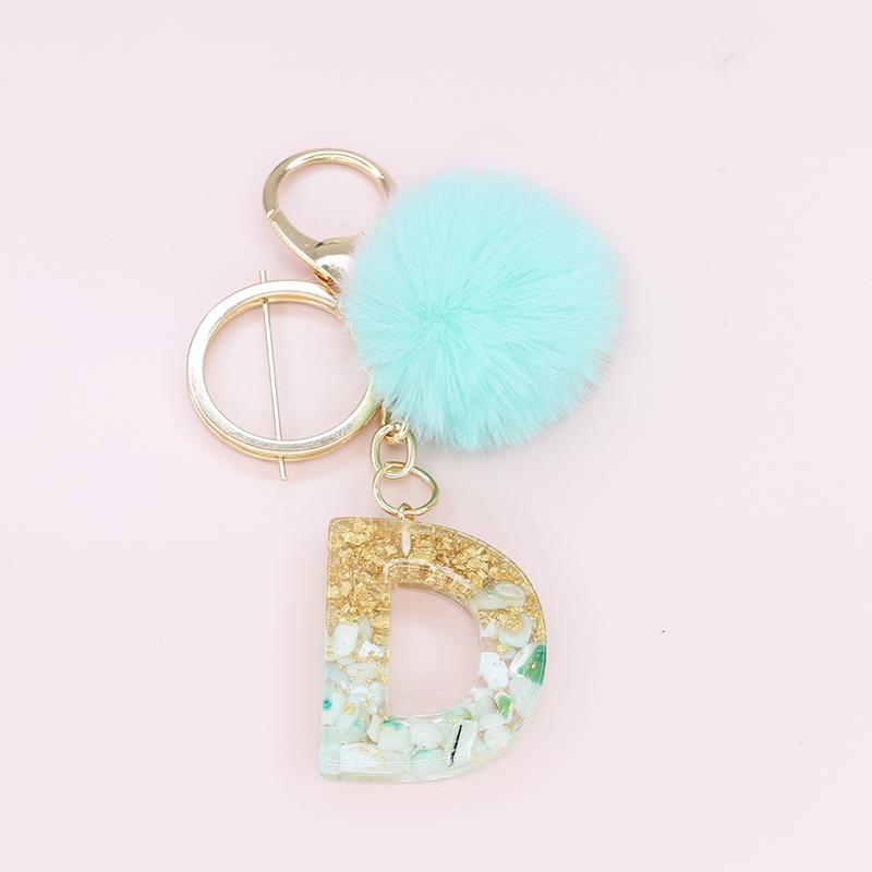 1PC Key Rings Fur Fluffy English Letter Keychain 26 English Plush Ball Women Car Decoration