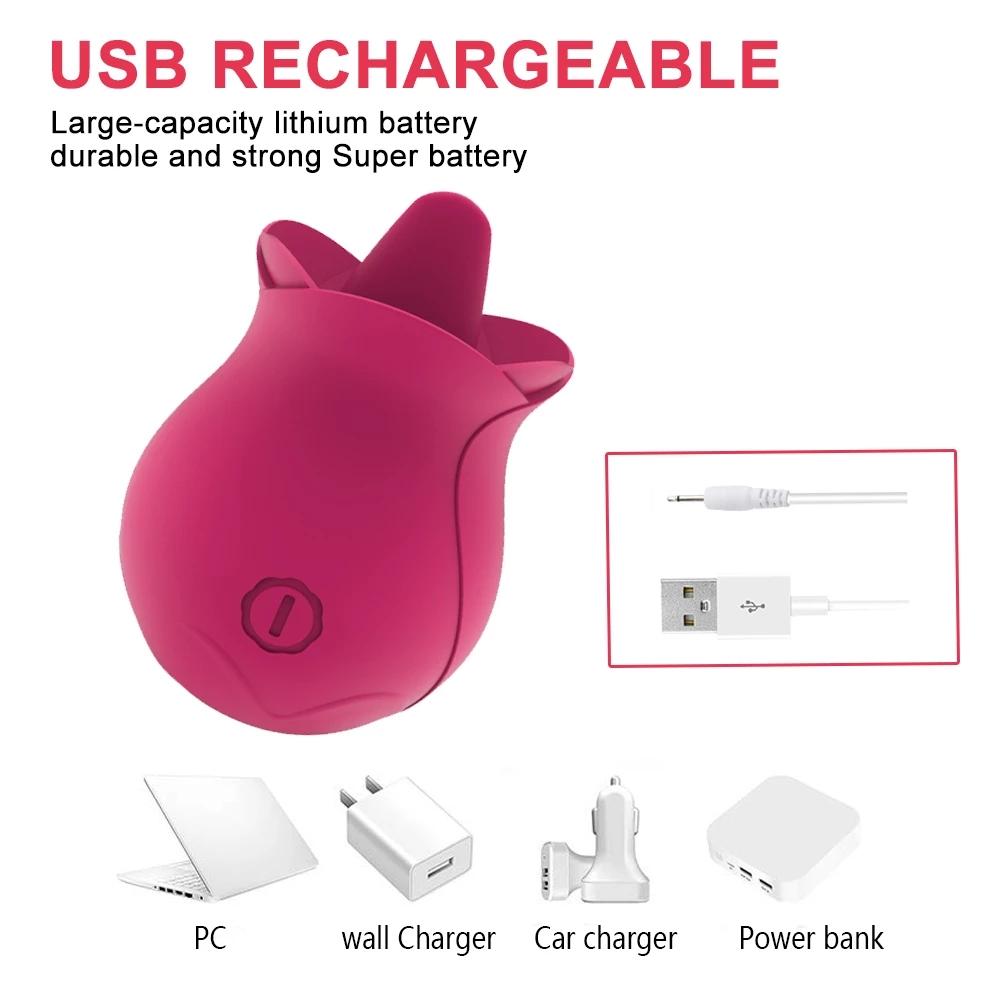 Girls Sex Toys Rose Sucking Tongue Licking Vibrators Clit Nipple Sucker for Women Clitoris Stimulator Oral Pussy LickingAA