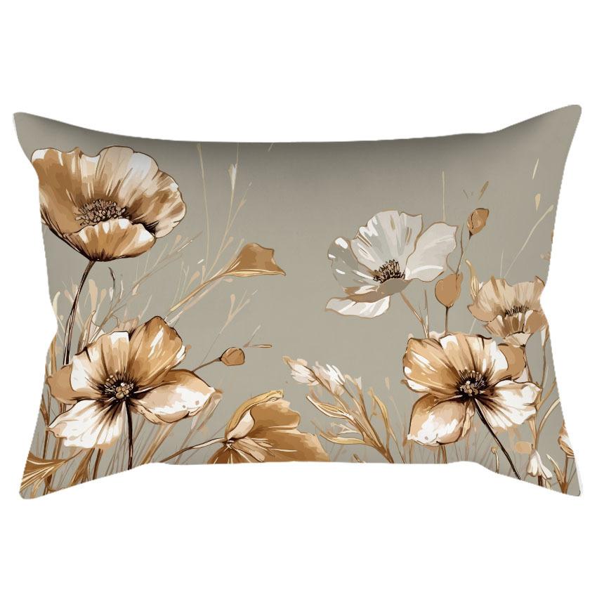 Chinese Retro Watercolor Golden Floral Print Pillowcase Home Sofa Cushion Pillowcase