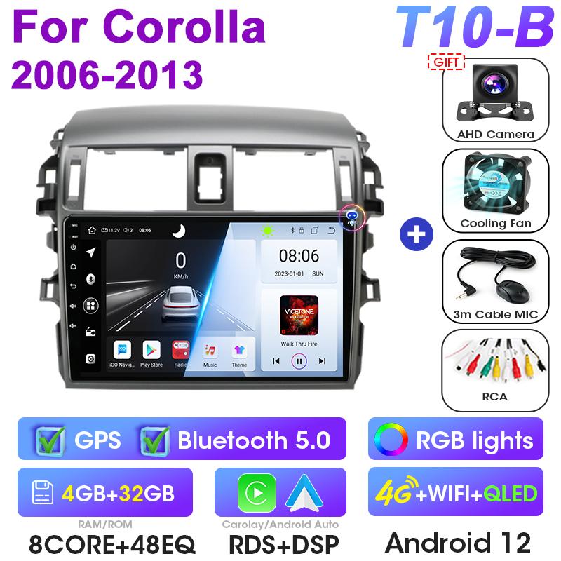 Android 12 Car Radio For Toyota Corolla E140/150 2006 - 2013 GPS Carplay Auto 2 Din Stereo Intelligent Systems Smart Autoradio