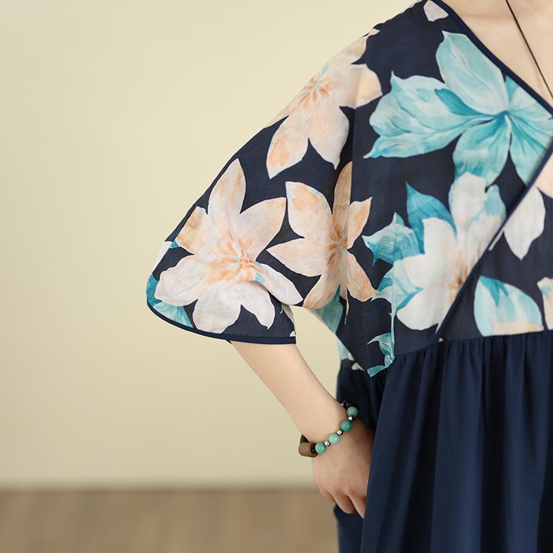 DIMANAF Summer New 2026 Women Plus Size Casual Long Dress Cotton Loose Oversize Maxi Beach Sundress Elegant Vintage Lady Print Floral