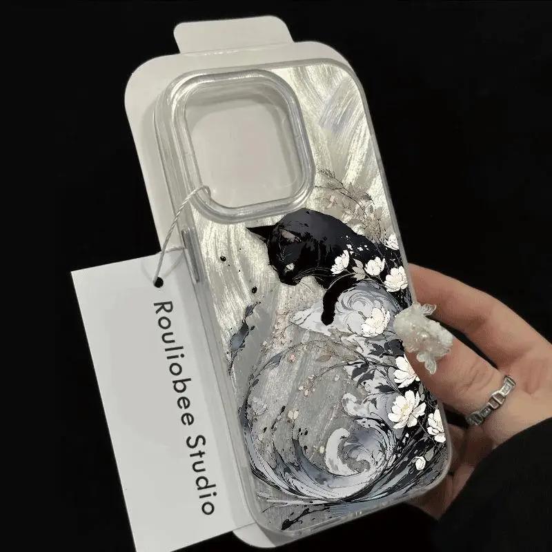 Luxury Cute Cat Flower Vortex Pattern Phone Case For Samsung S25 S24 Ultra S23 Ultra S22 S21 S20 Plus Note 20 S24FE Cover