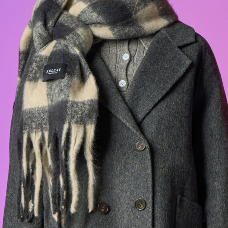 KOLEAT [Unisex] Winter Heat Double-Sided Insulated Check Scarf [Black]