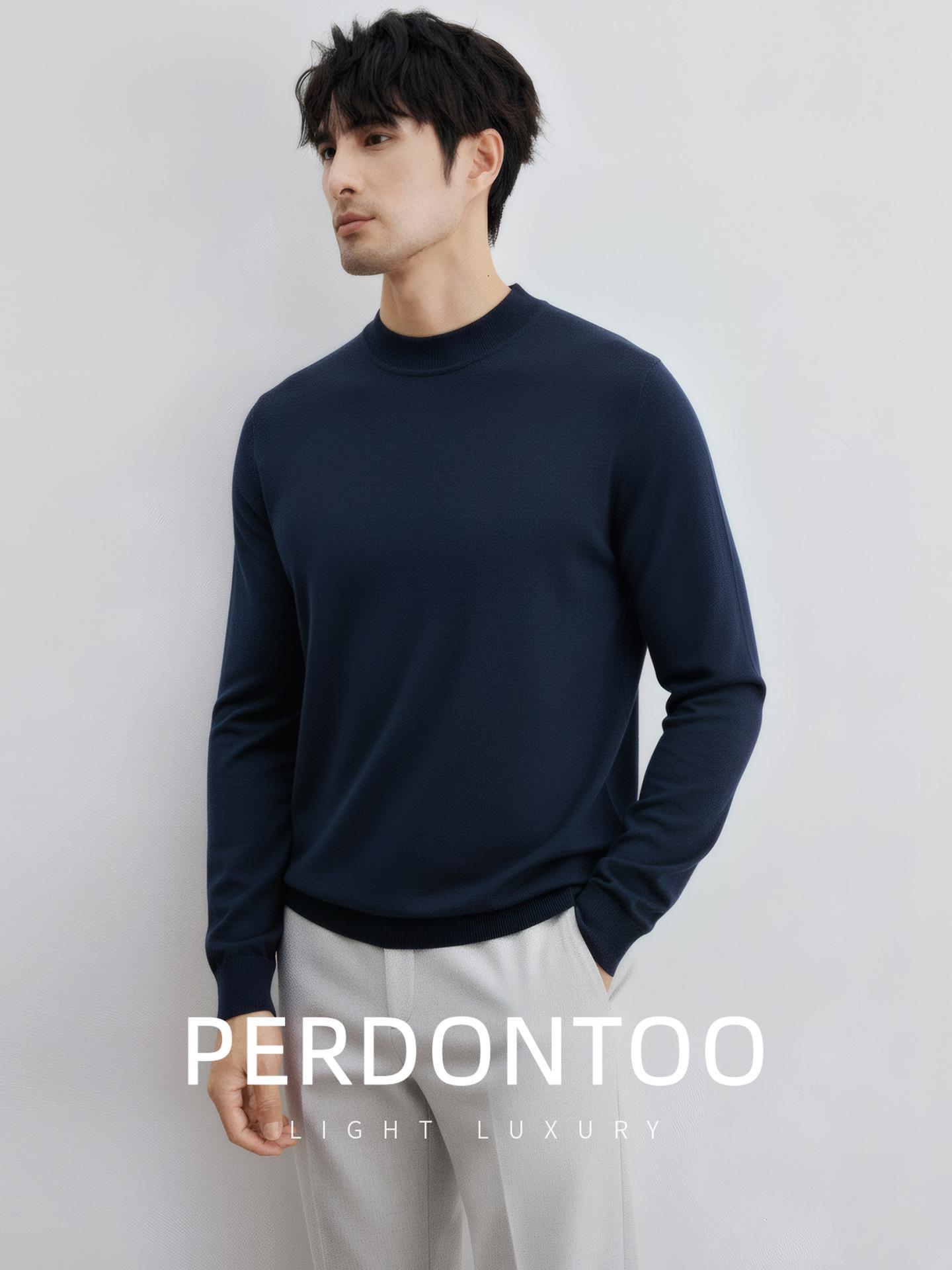 Men s Machine Washable Pure Wool Sweater - High Quality Warm Half-High Neck Knitwear for Autumn and Winter 3XL