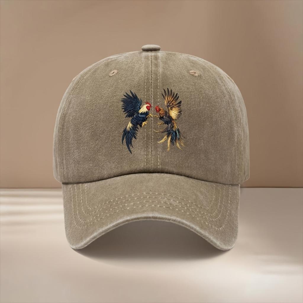 Rooster Fighting Baseball Cap Washed Denim Adjustable Snapback Hat Vintage Outdoor Casual Unisex Cap