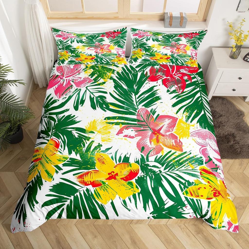 Palm Leaves Bedding Set Queen Full Twin Tropical Leaves Duvet Cover For Boys Girls Tropical Botanical Floral Comforter Cover