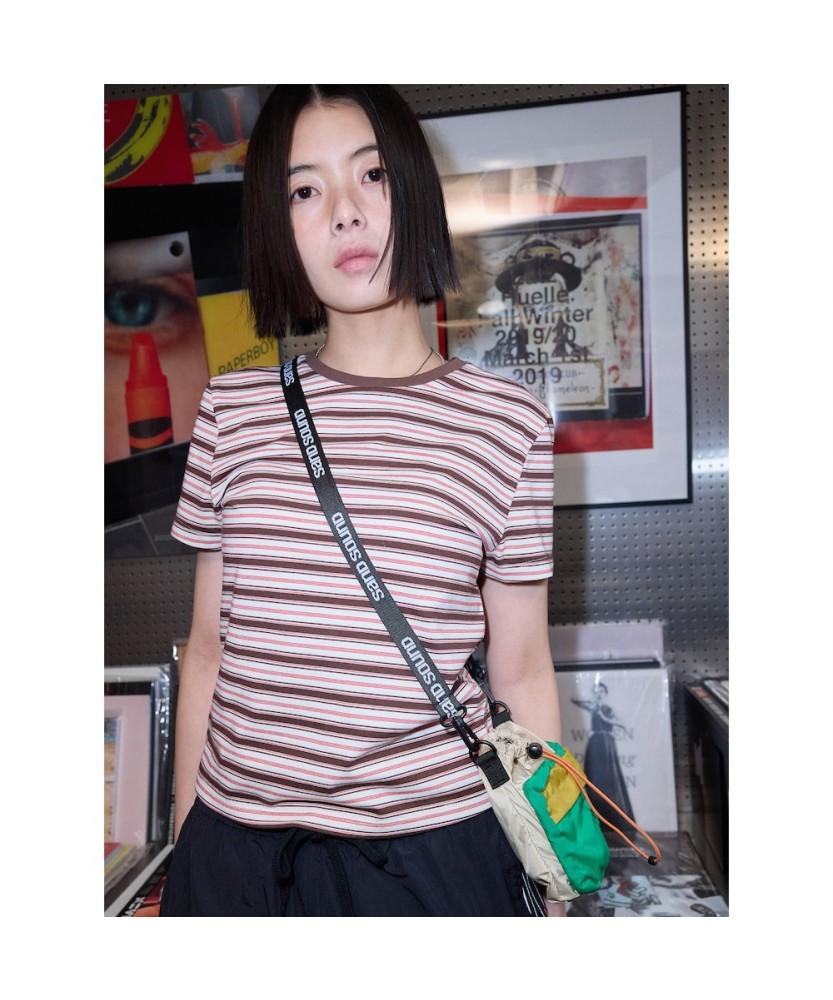 Saendeusaundeu (Women) Striped Short Sleeve T-Shirt Brown