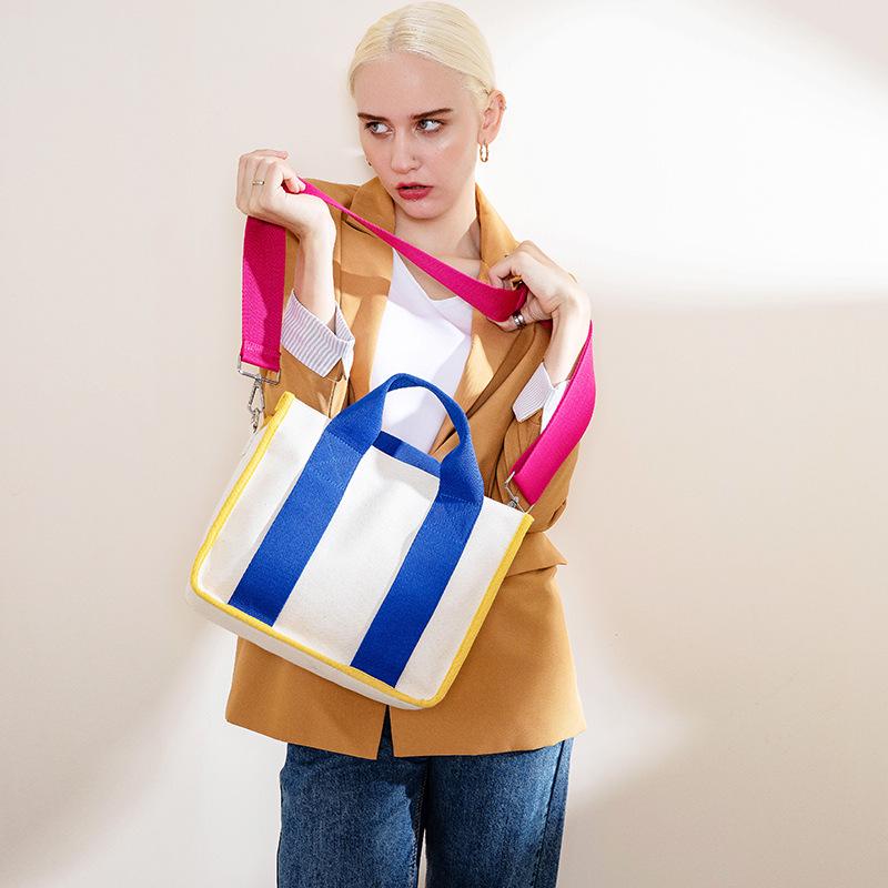Korean Color Block Canvas Handbag Women's Fashion, Large & Small Sizes, Work & Casual Crossbody Bag