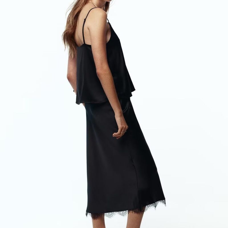 Za Autumn New Women clothes 2025 Western Style Lace Silk Satin Texture Top Skirt 8351049 2157074