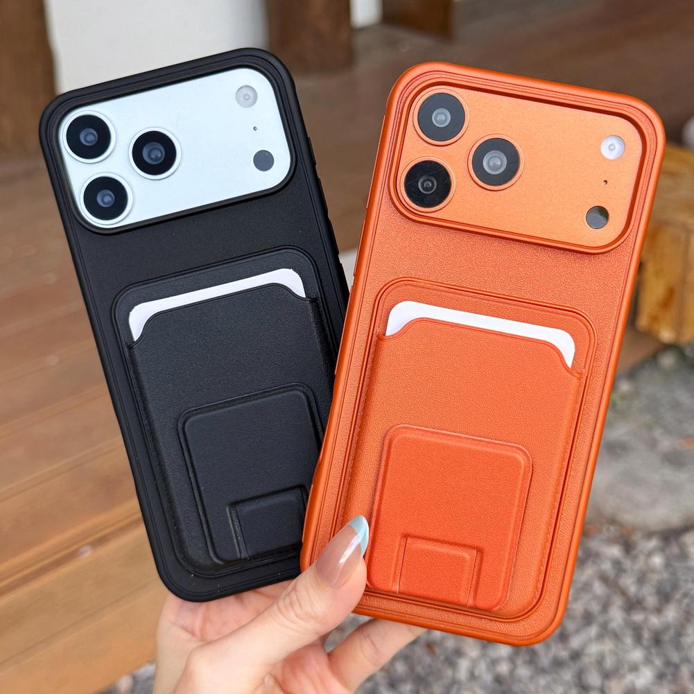 Square Card Holder Stand with 2 Card Slots Phone Case For iPhone 17 Pro Max 17 Pro 17 Air 16 15 + 14 13 Camera Protection Cover