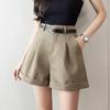 Khaki High-Waisted Slimming Casual Shorts for Women - Summer 2026, Petite Fit, Loose Style