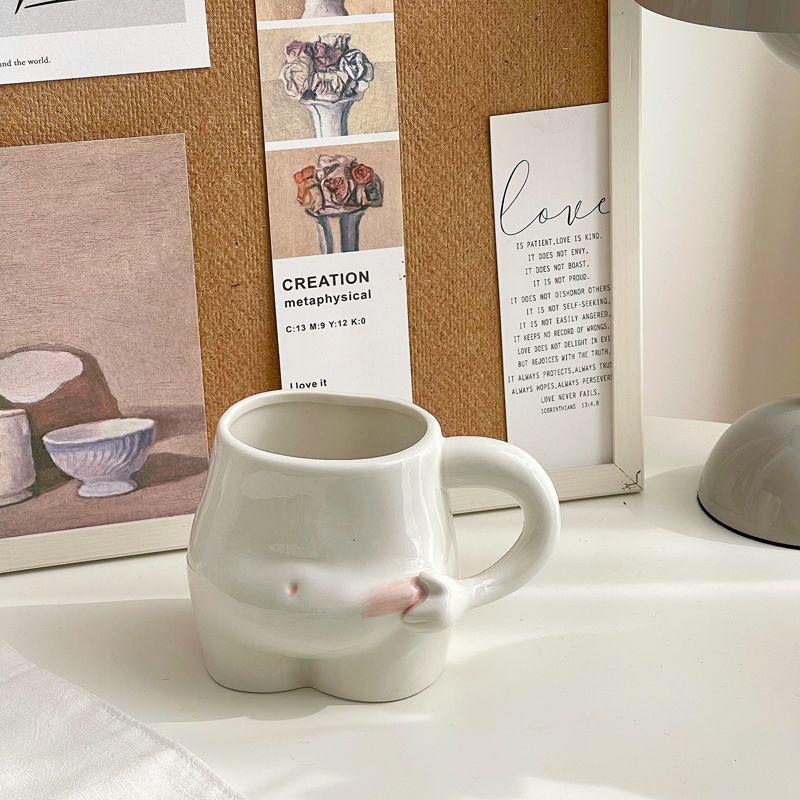 Kawaii Ceramic Coffee Mug Cute Pinch Belly Porcelain Cup Creative Funny Drinking Mug for Breakfast Milk Water