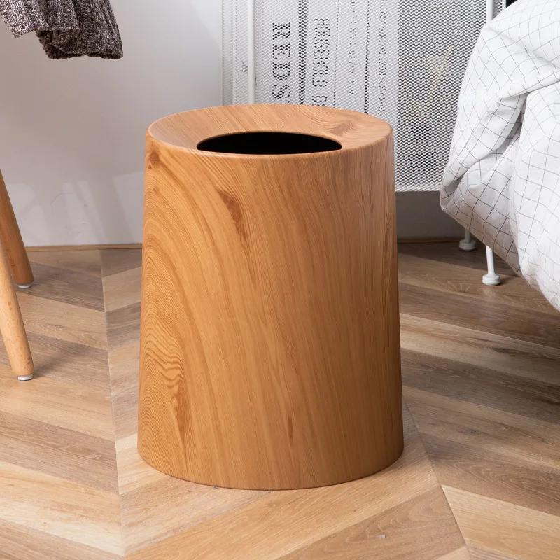 Hidden Trash Can Without Lid Cone Wastebasket Nordic Style Bedroom Toilet Bathroom Wood Grain Garbage Storage Box Home Supplies