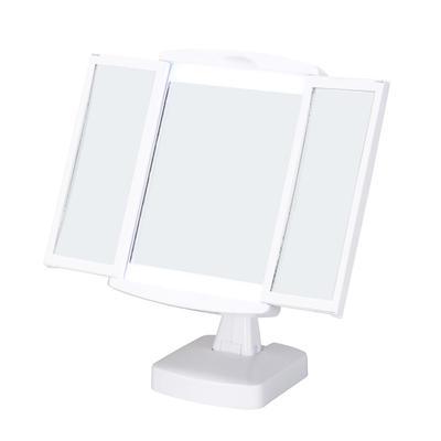 Nagai Kosan Actress Makeup Mirror with LED Adjustable 1x Beautiful Mirror Mirror, Three-Sided Light, White, Tabletop, Angle, Magnification/3x