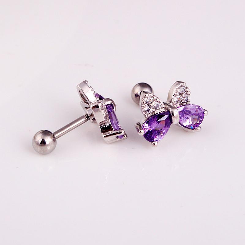 Purple Zircon Stud Earrings For Women Delicate Piercing Accessories For Everyday Wear Delicate Girl Earrings