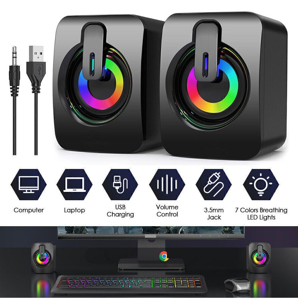 Home office computer speaker with microphone stereo 3.5mm AUX RGB colorful light computer speaker suitable for desktop laptops