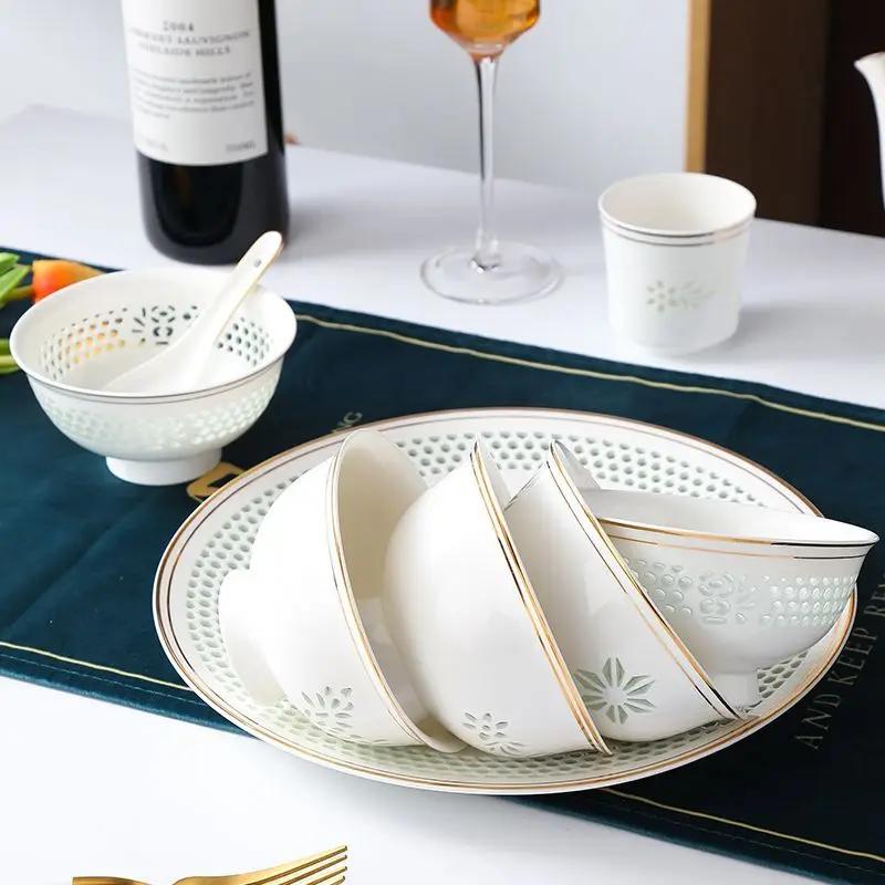 Keramik reinweiß exquisit Haushalt Chinesisch hochtemperaturbeständig hoher Fuß Anti-Verbrühung Reisschüssel