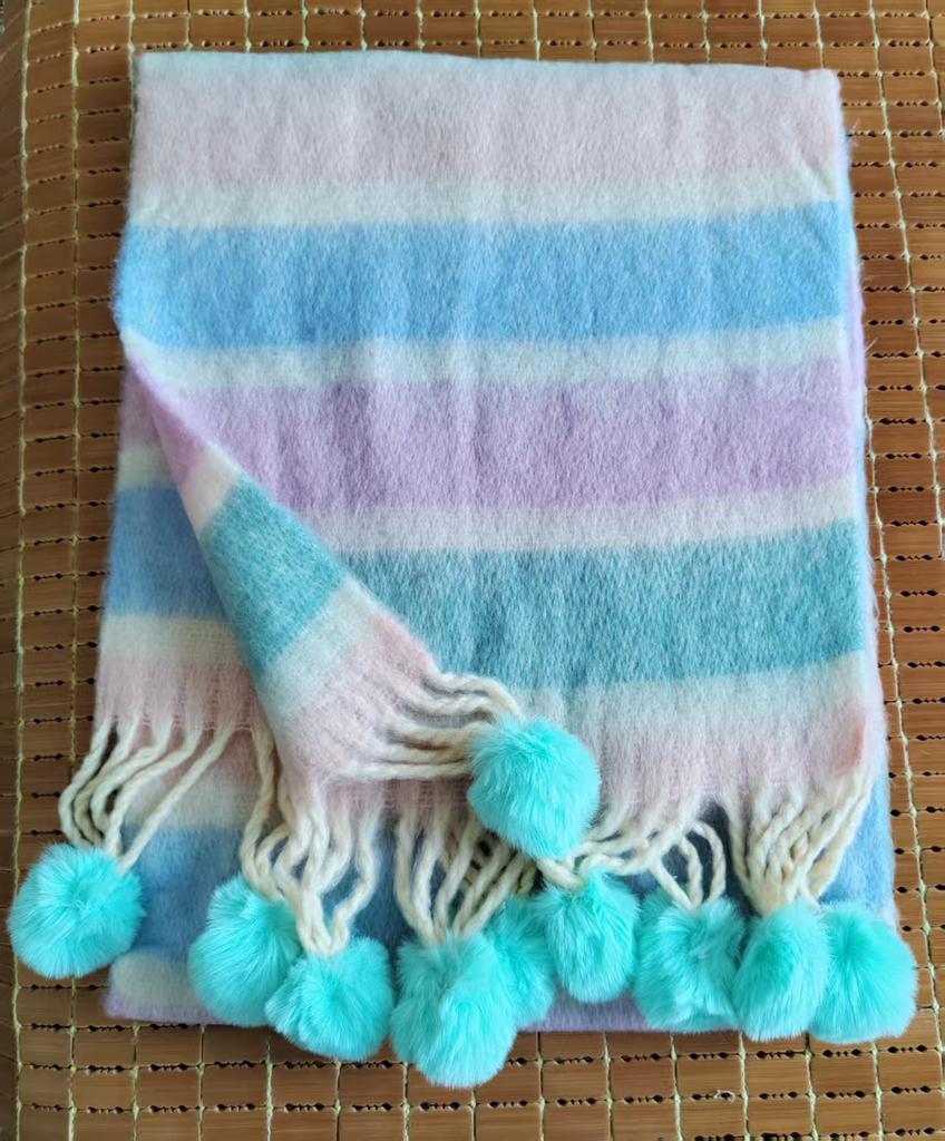 Winter Soft Warm Scarf Women Fashionable Plush Colorful Striped Scarf Versatile Mohair Couple Shawl Long Vintage Scarf Shawl