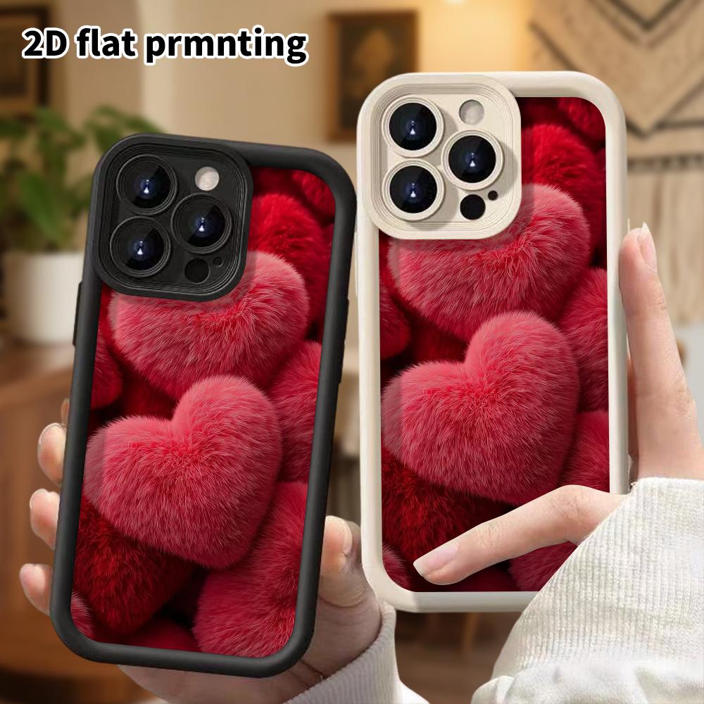 Phone Case: 2D Flat, Suitable for iPhone 18 17 16 15 14 13 12 Pro, Pink Fluffy Heart, Perfect Christmas and Halloween Holiday Gift