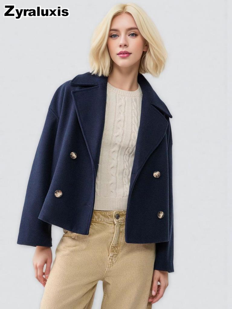 Wool Coat for Women Autumn Simple Overcoat Double Button Female Jacket