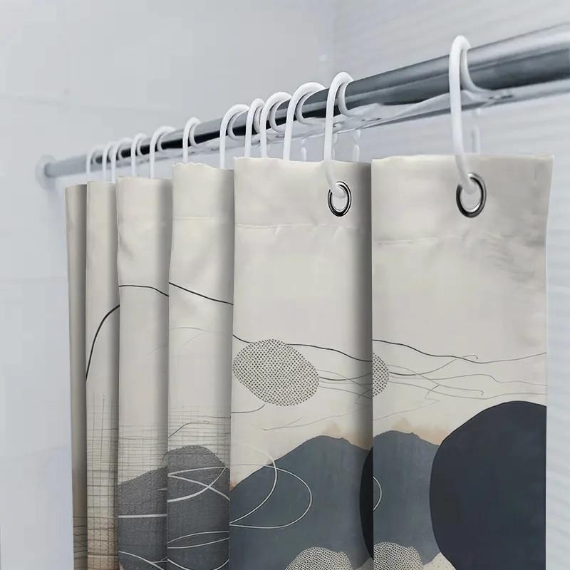 Artistic Black White Shower Curtain for Bathroom Decor Geometric Design in Beige Brown Grey Navy Blue Colors (180 x 240 cm)