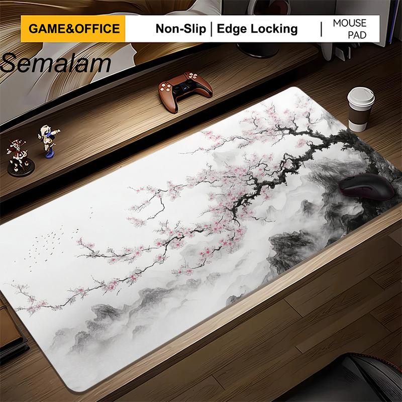 Japanese Style Cherry Blossom Mouse Pad AntiSlip Rubber Base Stitched Locked Edge Desk Mat for Gaming Office PC Laptop Desktop