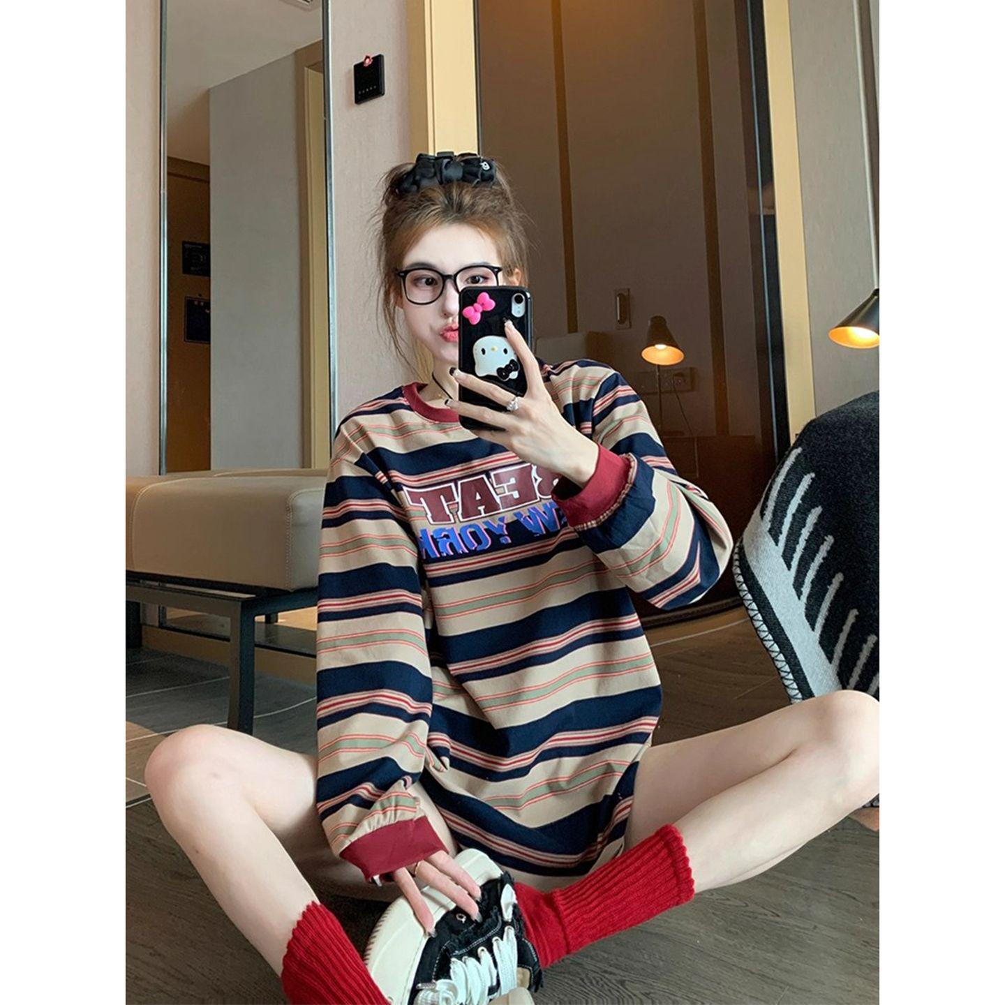 Женская ретро-футболка в полоску с длинным рукавом - Коллекция Осень/Весна 2025 2XL