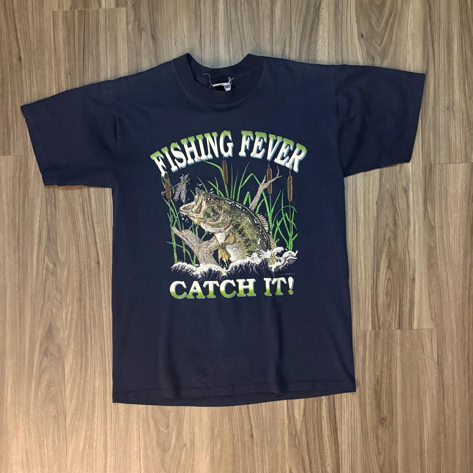 90s / Vintage Fishing Fever Catch It Bass Funny Graphic T Shirt Jerzees Size XL 2XL