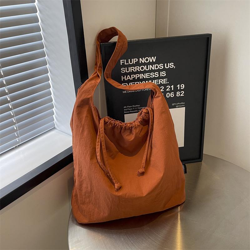 Freizeit College Kurs Damen Kordelzug Schultertasche Pendeln Vielseitig Damen Handtasche Einfarbige Nylonstoff Damen Einkaufstasche
