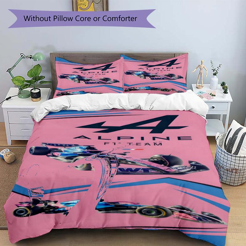 3pcs Duvet Cover Set (1*Duvet Cover + 2*Pillowcase, Without Core), BWT Alpine F1 Racing Team (3) Print Bedding Set, Bedroom Decor, All‑Season, Gift