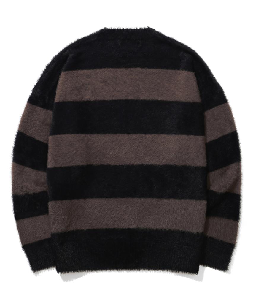 TRILLION Hairy Brush Stripe Crew Neck Knit (Ash Gray)