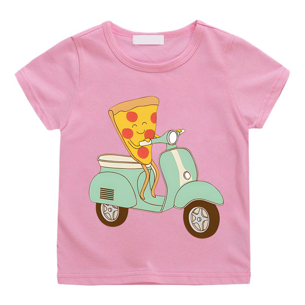Summer Cotton T-shirt Pizza Delivery Pattern Printed Children's Casual Cotton Tee-shirt Boys Girls Comfortable Short Sleeve Tops