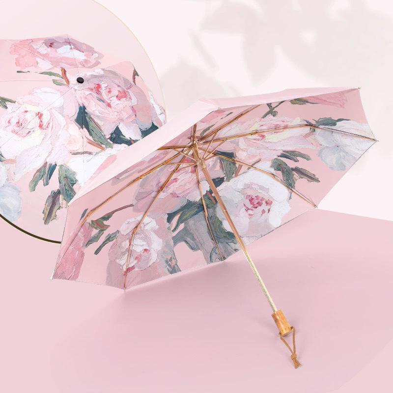 Parapluie pliant automatique pour femme avec protection UV et logo